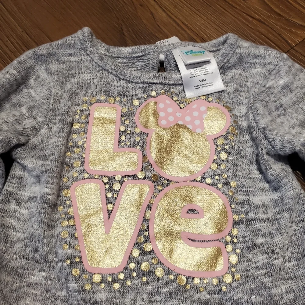 Disney Baby Minnie Mouse Matching Set Love Gray Sweater Polka Dot Pink Leggings